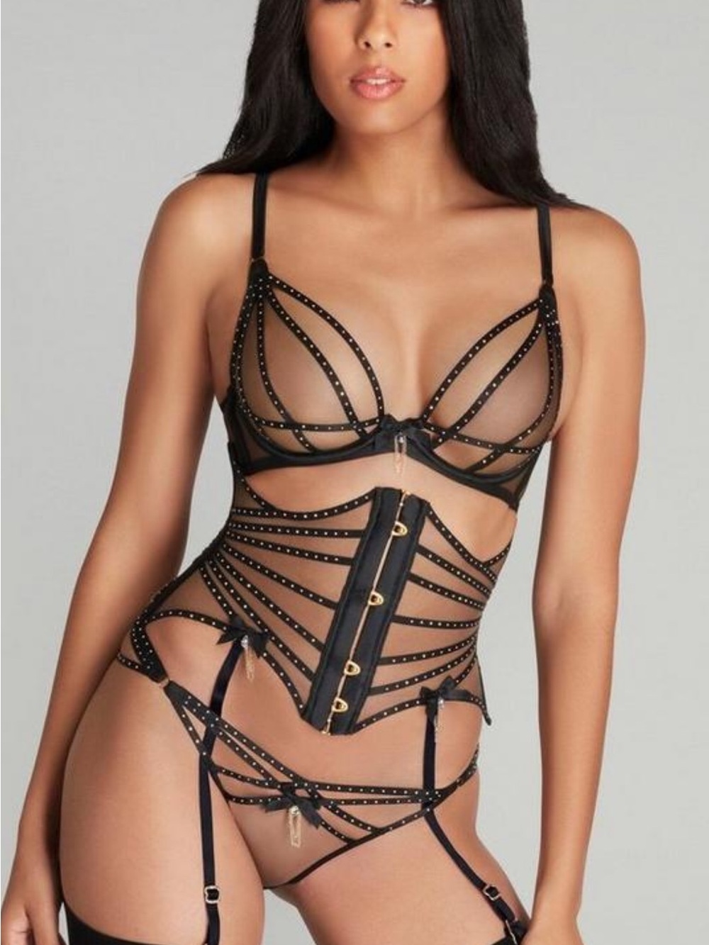 Agent Provocateur Black Rubi Strappy Studded Waspie Corset